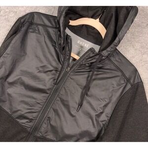 Rhone Tech Terry Full Zip Jacket Mens Sz M Black Commuter Active Hooded Hybrid